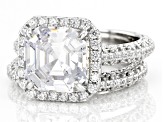 Pre-Owned White Cubic Zirconia Platinum Over Sterling Silver Asscher Cut Ring With Band 9.52ctw