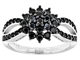 Pre-Owned Black Spinel Rhodium Over Sterling Silver Ring 1.00ctw