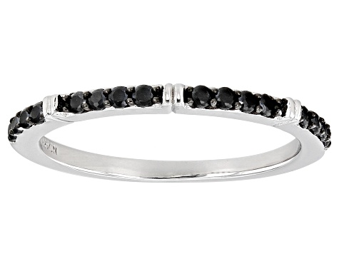 Pre-Owned Black Spinel Rhodium Over Sterling Silver Ring Set 0.79ctw