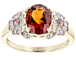 Pre-Owned Madeira Citrine, White Diamond And Pink Sapphire 14k Yellow Gold Floral Center Design  Rin