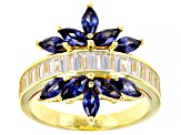 Pre-Owned Blue And White Cubic Zirconia 18k Yellow Gold Over Sterling Silver Ring 3.55ctw
