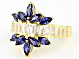 Pre-Owned Blue And White Cubic Zirconia 18k Yellow Gold Over Sterling Silver Ring 3.55ctw