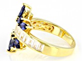 Pre-Owned Blue And White Cubic Zirconia 18k Yellow Gold Over Sterling Silver Ring 3.55ctw