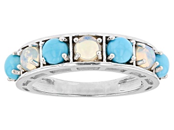 Picture of Pre-Owned Blue Sleeping Beauty Turquoise Rhodium Over Silver Band Ring 0.50ctw