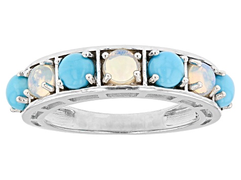 Pre-Owned Blue Sleeping Beauty Turquoise Rhodium Over Silver Band Ring 0.50ctw