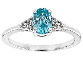 Pre-Owned Blue Zircon Rhodium Over Sterling Silver Ring 1.25ctw