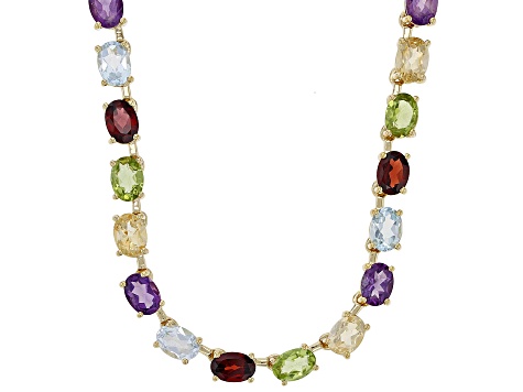 Pre-Owned Multi-Gemstone 18K Yellow Gold Over Sterling Silver Tennis Necklace 38.68ctw