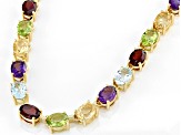 Pre-Owned Multi-Gemstone 18K Yellow Gold Over Sterling Silver Tennis Necklace 38.68ctw
