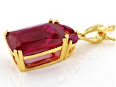 Pre-Owned Red Lab Created Ruby 18k Yellow Gold Over Sterling Silver Pendant With Chain 6.57ctw