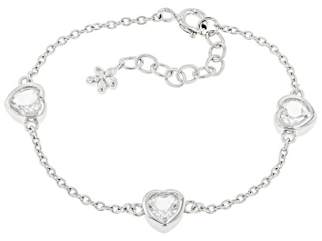 Picture of Pre-Owned White Topaz Rhodium Over Sterling Silver Heart Childrens Bracelet 1.40ctw