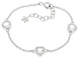 Pre-Owned White Topaz Rhodium Over Sterling Silver Heart Childrens Bracelet 1.40ctw