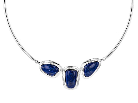 Pre-Owned Blue Lapis Lazuli Sterling Silver 3-Stone Necklace