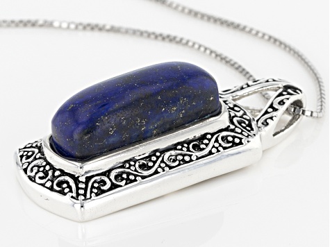 Pre-Owned Blue Lapis Lazuli Sterling Silver Pendant With Chain