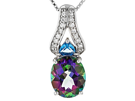 Pre-Owned Multicolor Mystic Topaz® Silver Pendant With Chain 3.73ctw