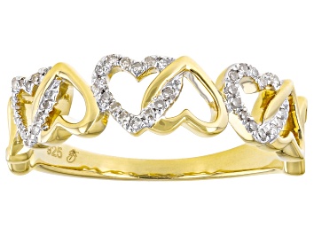 Picture of Pre-Owned White Diamond 14k Yellow Gold Over Sterling Silver Heart Link Ring 0.10ctw