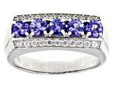 Pre-Owned Blue Tanzanite With White Zircon Rhodium Over Sterling Silver Men's Ring 1.68ctw