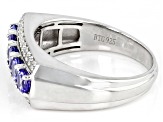 Pre-Owned Blue Tanzanite With White Zircon Rhodium Over Sterling Silver Men's Ring 1.68ctw