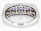 Pre-Owned Blue Tanzanite With White Zircon Rhodium Over Sterling Silver Men's Ring 1.68ctw