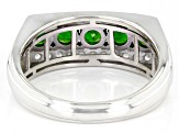 Pre-Owned Green Chrome Diopside With White Zircon Rhodium Over Sterling Silver Men's Ring 1.77ctw