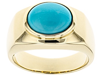Picture of Pre-Owned Blue Sleeping Beauty Turquoise 10k Yellow Gold Mens Ring 12x10mm