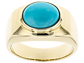 Pre-Owned Blue Sleeping Beauty Turquoise 10k Yellow Gold Mens Ring 12x10mm