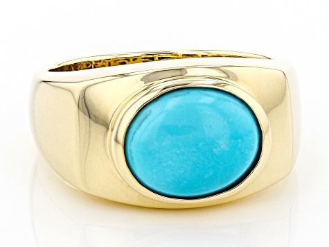 Pre-Owned Blue Sleeping Beauty Turquoise 10k Yellow Gold Mens Ring 12x10mm