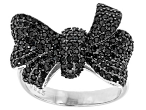 Pre-Owned Black Spinel Rhodium Over Sterling Silver Bow Ring 1.40ctw