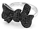 Pre-Owned Black Spinel Rhodium Over Sterling Silver Bow Ring 1.40ctw