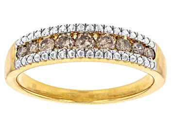 Picture of Pre-Owned Champagne Diamond 14k Yellow Gold Over Sterling Silver Band Ring 0.45ctw