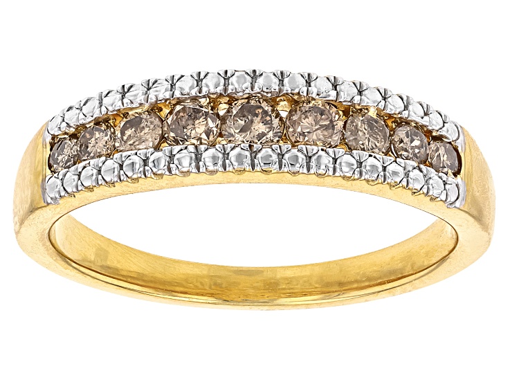Pre-Owned Champagne Diamond 14k Yellow Gold Over Sterling Silver Band Ring 0.45ctw