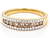 Pre-Owned Champagne Diamond 14k Yellow Gold Over Sterling Silver Band Ring 0.45ctw