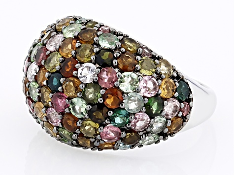 Pre-Owned Multicolor Tourmaline Rhodium Over Sterling Silver Ring 5.08ctw