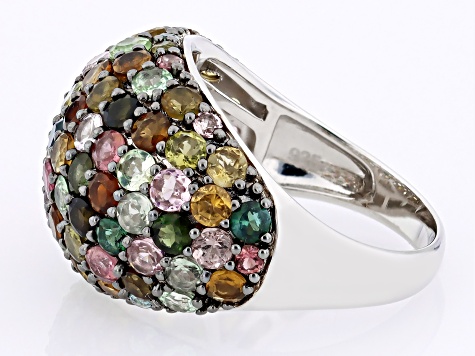 Pre-Owned Multicolor Tourmaline Rhodium Over Sterling Silver Ring 5.08ctw