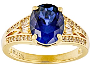 Pre-Owned Blue Lab Created Sapphire 18k Yellow Gold Over Sterling Silver Ring 3.07ctw