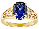 Pre-Owned Blue Lab Created Sapphire 18k Yellow Gold Over Sterling Silver Ring 3.07ctw