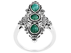 Pre-Owned Green Emerald Sterling Silver Ring