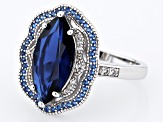 Pre-Owned Blue Lab Created Spinel Rhodium Over Sterling Silver Ring 3.72ctw