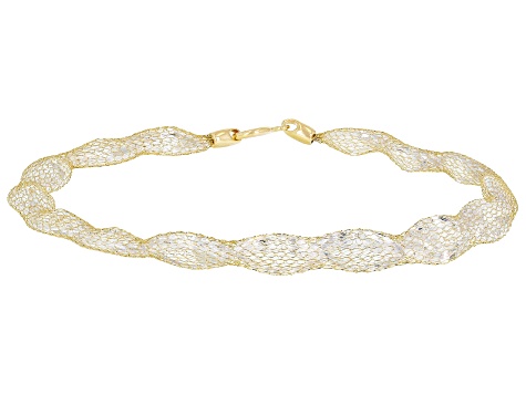 Pre-Owned 14K Yellow Gold White Cubic Zirconia Oval Crochet D'Tuscano Bracelet