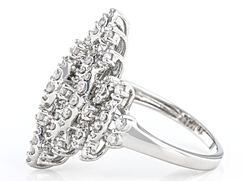 Pre-Owned White Diamond 14k White Gold Cluster Ring 1.00ctw