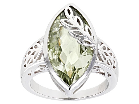 Pre-Owned Green Marquise Prasiolite Rhodium Over Sterling Silver Solitaire Ring 5.10ct