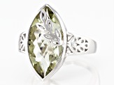 Pre-Owned Green Marquise Prasiolite Rhodium Over Sterling Silver Solitaire Ring 5.10ct