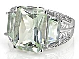 Pre-Owned Green Prasiolite Rhodium Over Sterling Silver Ring 9.35ctw