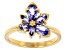 Pre-Owned Blue Tanzanite 18k Yellow Gold Over Sterling Silver Asymmetrical Flower Ring 1.11ctw