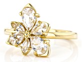 Pre-Owned White Lab Created Sapphire 18k Yellow Gold Over Sterling Silver Asymmetrical Flower Ring 1