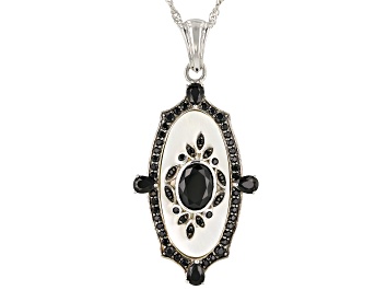 Picture of Pre-Owned White Oval Mother Of Pearl Rhodium Over Sterling Silver Pendant With 18" Chain 2.73ctw