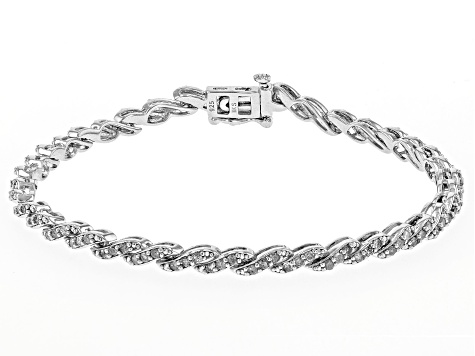 Pre-Owned White Diamond Rhodium Over Sterling Silver Tennis Bracelet 1.00ctw