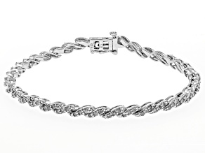 Pre-Owned White Diamond Rhodium Over Sterling Silver Tennis Bracelet 1.00ctw