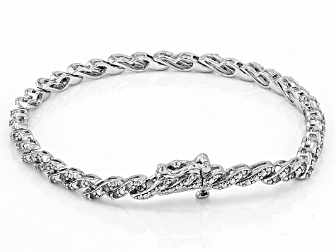 Pre-Owned White Diamond Rhodium Over Sterling Silver Tennis Bracelet 1.00ctw