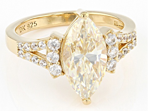 Pre-Owned Candlelight Strontium Titanate and white zircon 18k yellow gold over silver ring