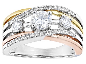 Pre-Owned Moissanite Platineve and 14k yellow and rose gold over sterling silver ring 1.26ctw DEW
